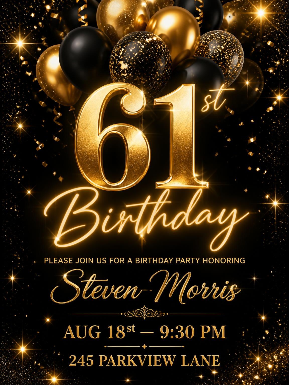 Black and Gold Balloon 61st Birthday