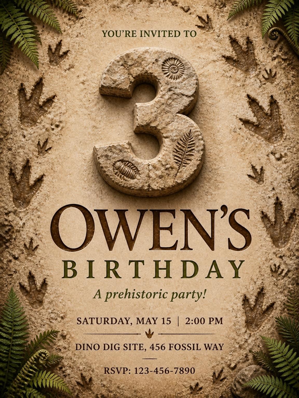 Stone Fossil Print 3rd Birthday