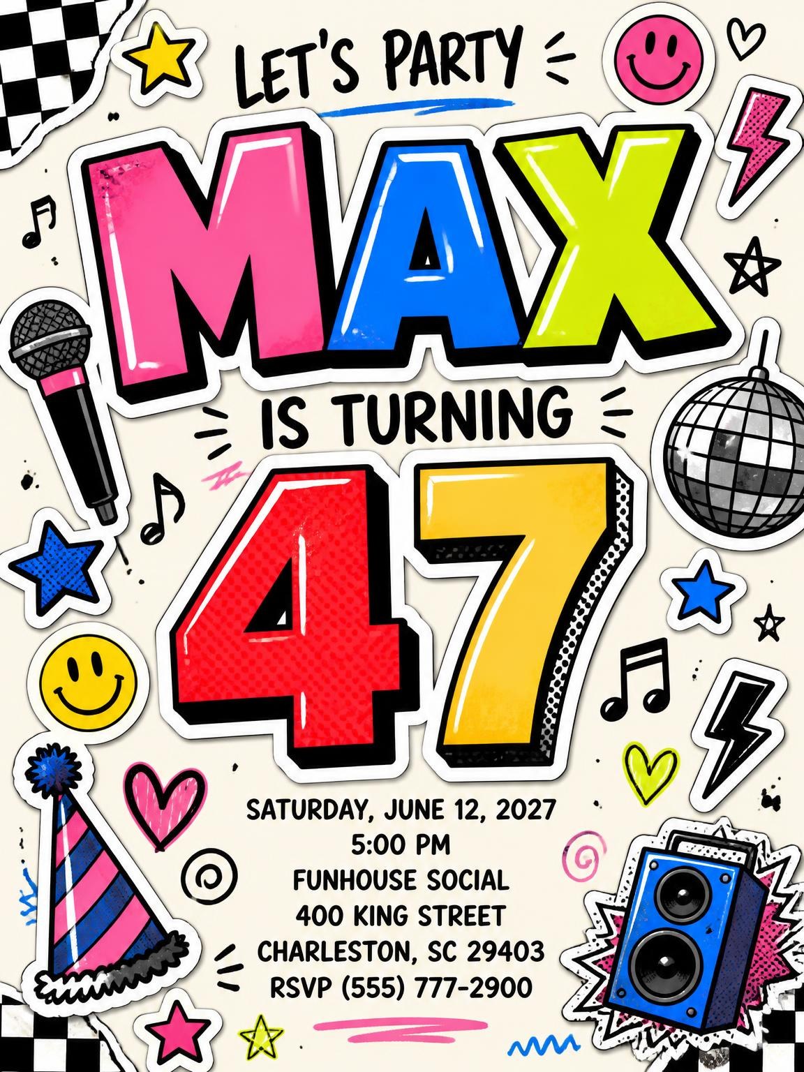 Sticker Pop 47th Birthday Invitation