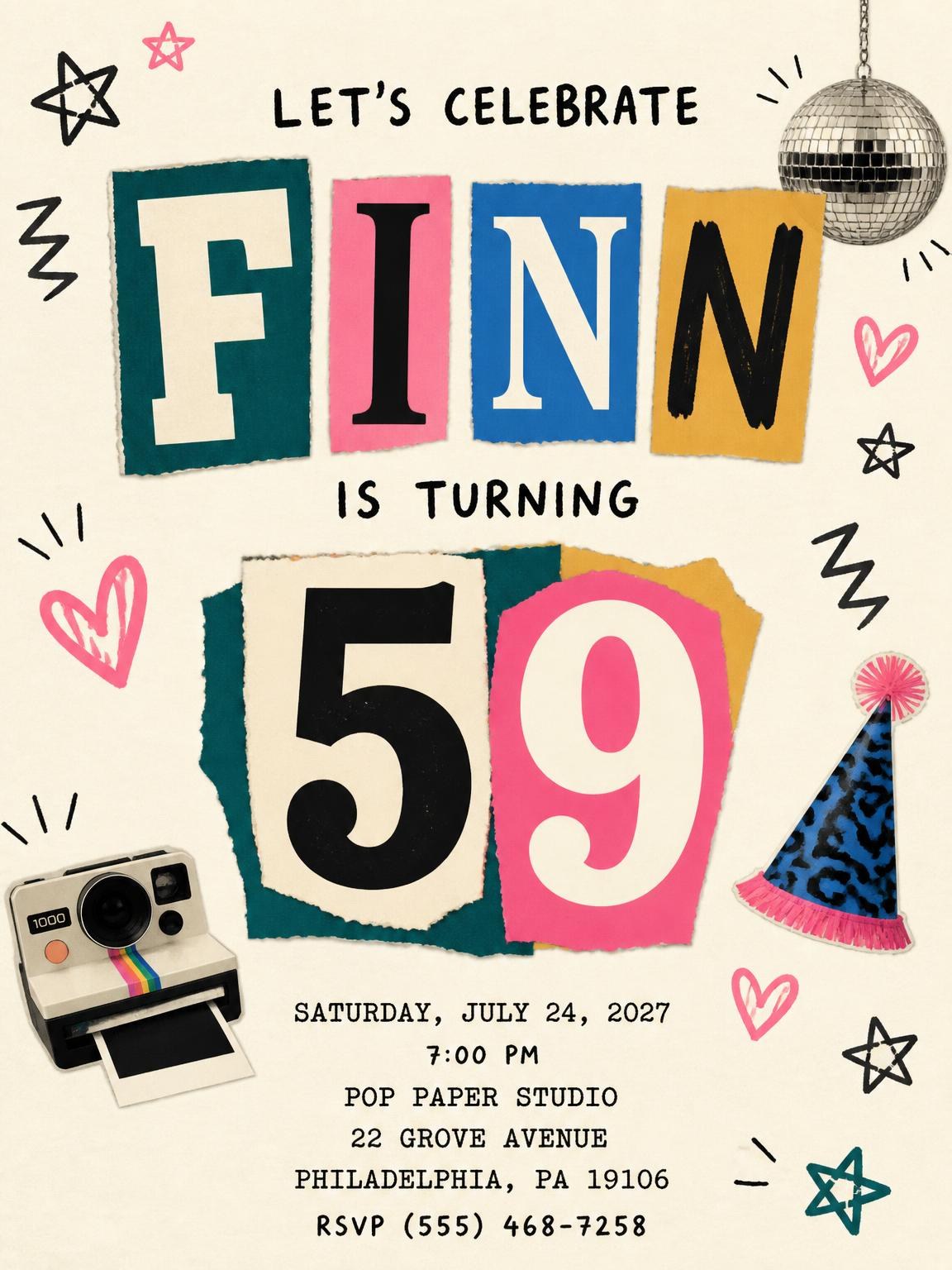 Retro Paper Collage 59th Birthday Invitation