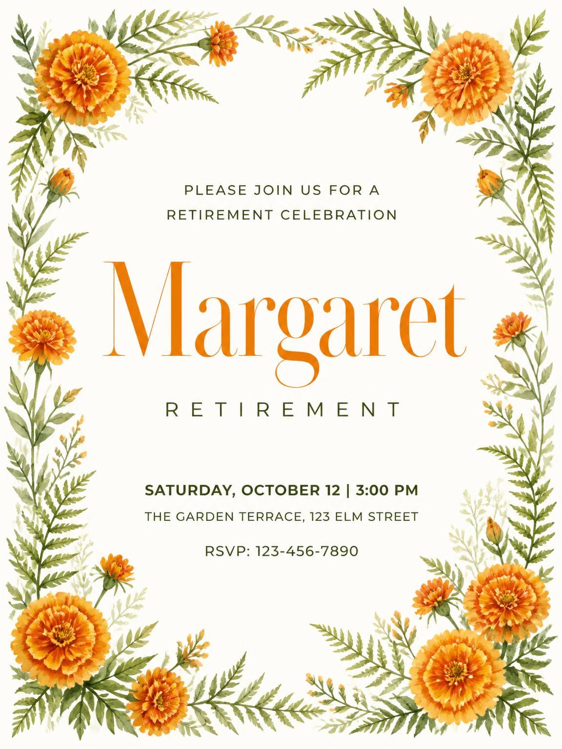 Marigold Ferns Retirement Celebration Invitation