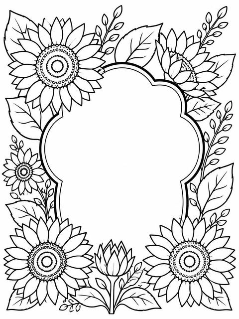 Coloring sheet in the Watercolor Sunflower Monogram 6th Birthday Invitation design