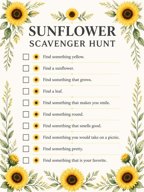Scavenger hunt in the Watercolor Sunflower Monogram 6th Birthday Invitation design