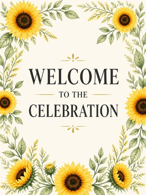 Welcome sign in the Watercolor Sunflower Monogram 6th Birthday Invitation design