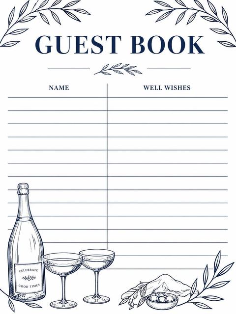Guest sign-in sheet in the Navy Ink Champagne Coastal 33rd Birthday design