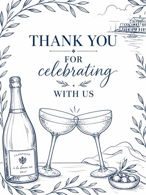 Thank-you flat in the Navy Ink Champagne Coastal 33rd Birthday design