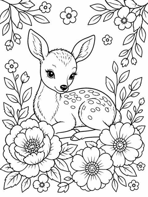 Coloring sheet in the Watercolor Woodland Deer 1st Birthday design
