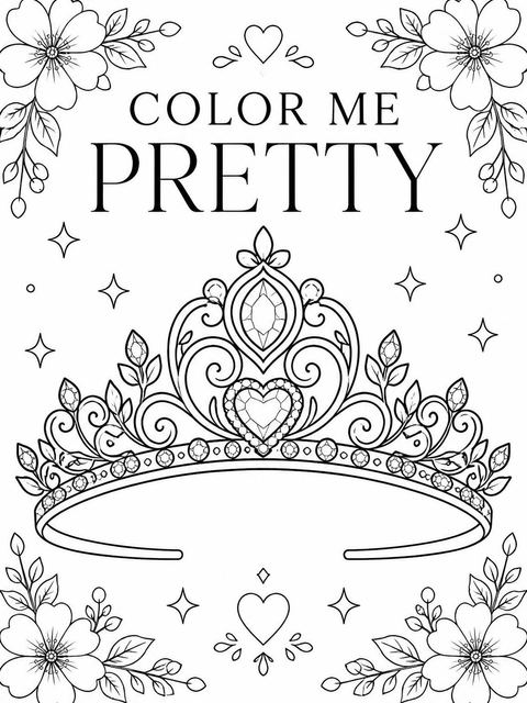 Coloring sheet in the Pink Watercolor Tiara First Birthday design