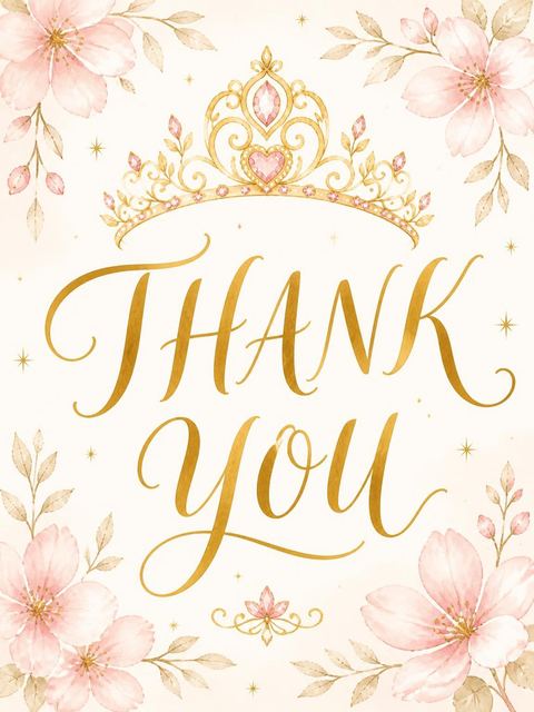 Thank-you flat in the Pink Watercolor Tiara First Birthday design