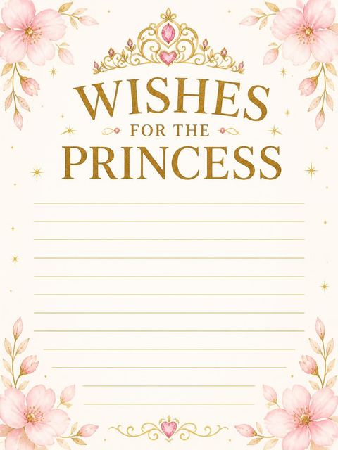 Wishes page in the Pink Watercolor Tiara First Birthday design