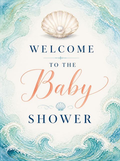 Welcome sign in the Teal Watercolor Pearl Baby Shower design