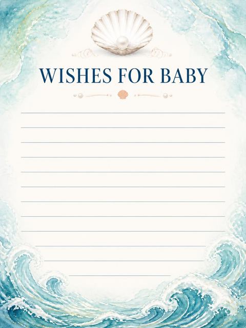 Wishes page in the Teal Watercolor Pearl Baby Shower design