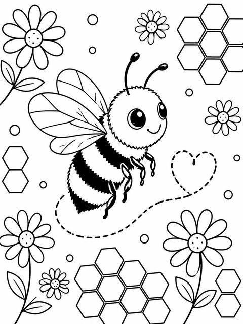 Coloring sheet in the Watercolor Honeybee 2nd Birthday Invitation design