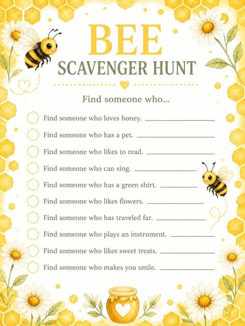 Scavenger hunt in the Watercolor Honeybee 2nd Birthday Invitation design