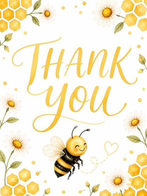 Thank-you flat in the Watercolor Honeybee 2nd Birthday Invitation design