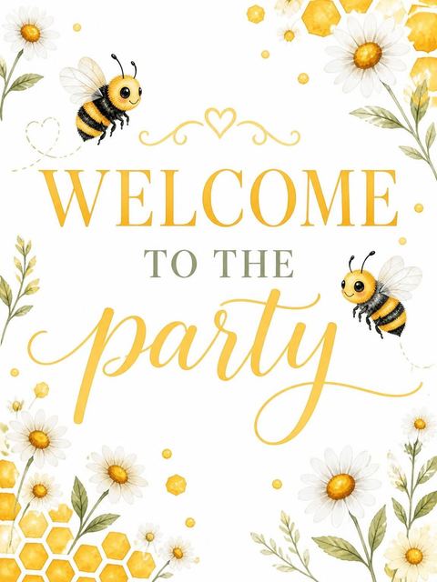 Welcome sign in the Watercolor Honeybee 2nd Birthday Invitation design