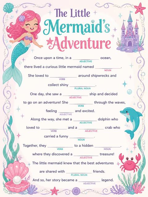 Mad libs in the Dive into Mermaid 5th Birthday design