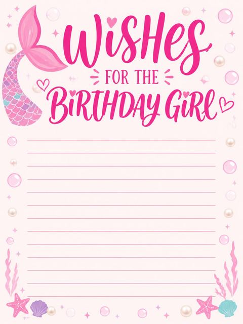 Wishes page in the Dive into Mermaid 5th Birthday design