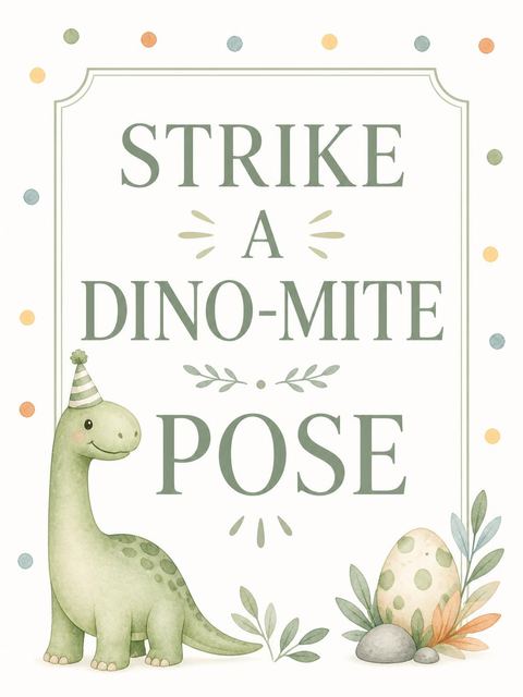 Photo-booth sign in the Watercolor Dino Party Invitation design