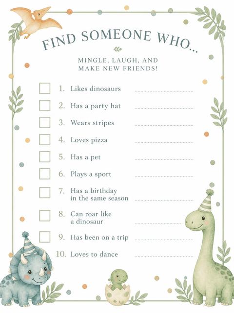 Scavenger hunt in the Watercolor Dino Party Invitation design