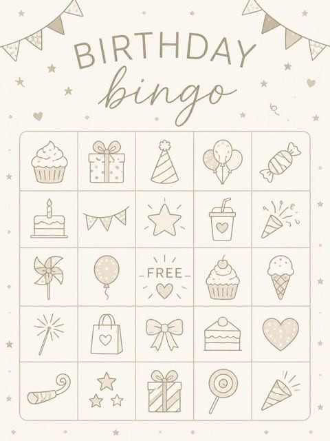 Bingo grid in the Minimalist Taupe and Cream Birthday design