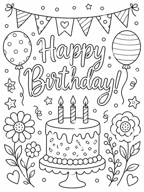 Coloring sheet in the Minimalist Taupe and Cream Birthday design