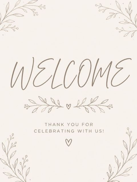 Welcome sign in the Minimalist Taupe and Cream Birthday design