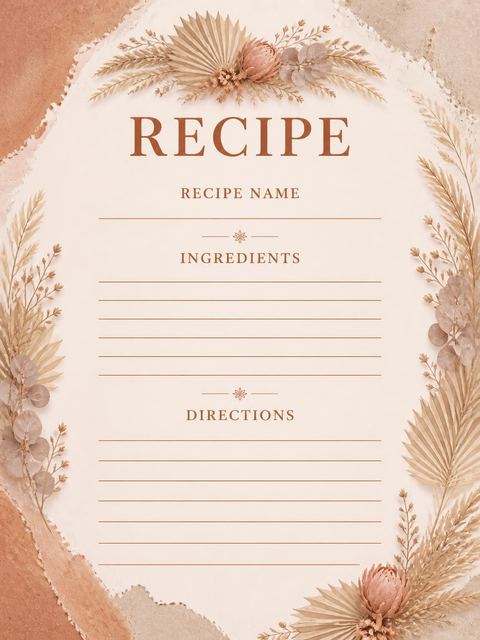 Recipe card in the Terracotta Plaster Dried Botanical Bridal Shower design