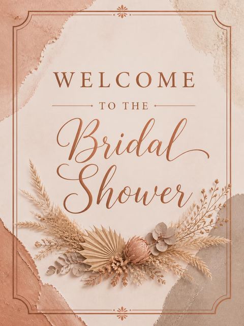 Welcome sign in the Terracotta Plaster Dried Botanical Bridal Shower design