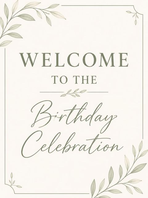 Welcome sign in the Sage Green Minimalist Milestone Birthday design
