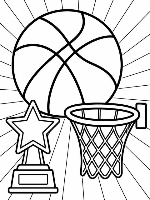 Coloring sheet in the Orange Basketball Court 6th Birthday Invitation design