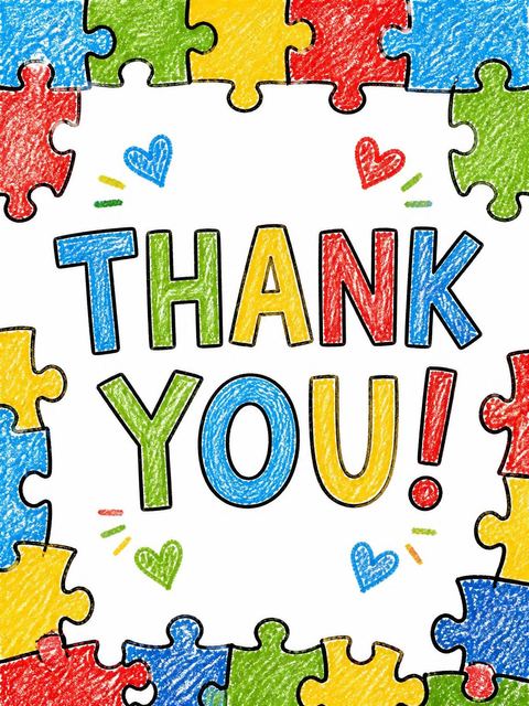 Thank-you flat in the Crayon Puzzle Piece 9th Birthday Invitation design