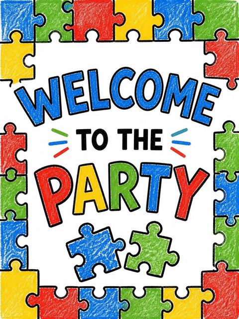 Welcome sign in the Crayon Puzzle Piece 9th Birthday Invitation design