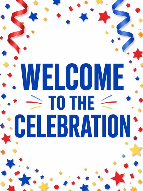 Welcome sign in the Confetti Star Primary 13th Birthday Invitation design