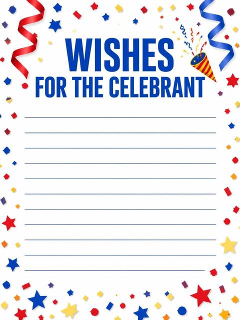 Wishes page in the Confetti Star Primary 13th Birthday Invitation design