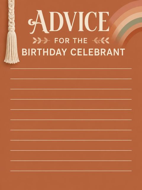 Advice card in the Burnt Orange Macrame Arch 25th Birthday design