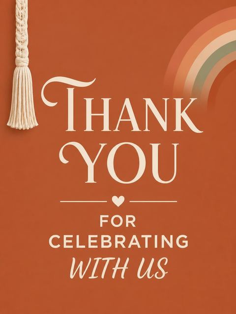 Thank-you flat in the Burnt Orange Macrame Arch 25th Birthday design
