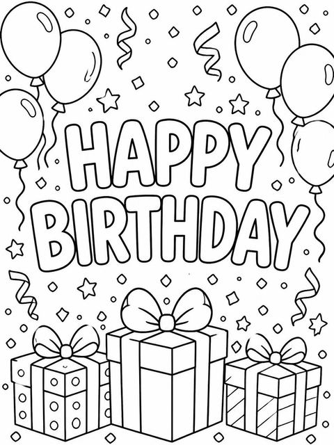 Coloring sheet in the Rainbow Foil Balloon 35th Birthday design