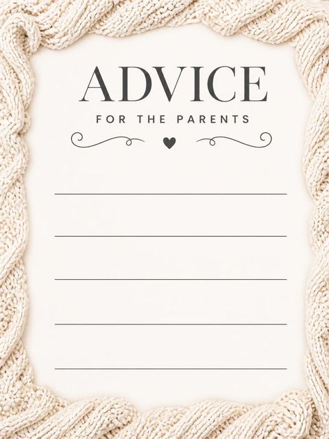 Advice card in the Cream Cable Knit Baby Shower design