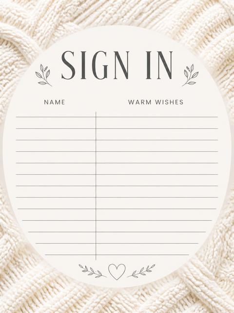 Guest sign-in sheet in the Cream Cable Knit Baby Shower design