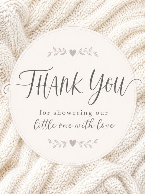 Thank-you flat in the Cream Cable Knit Baby Shower design