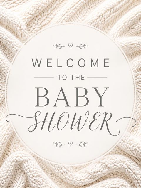 Welcome sign in the Cream Cable Knit Baby Shower design