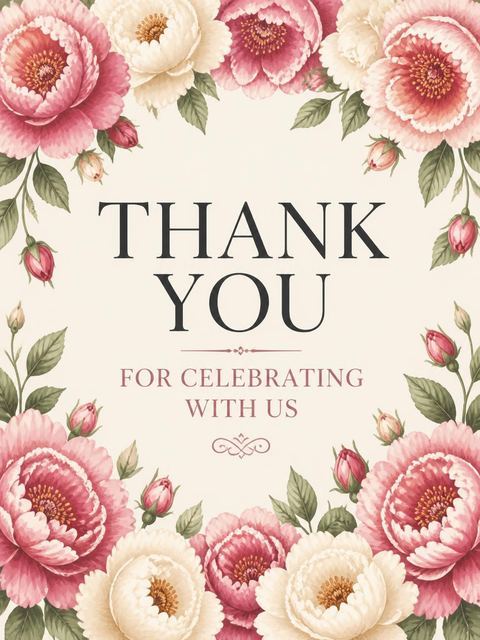 Thank-you flat in the Dusty Rose Peony 60th Birthday design