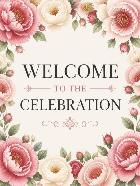 Welcome sign in the Dusty Rose Peony 60th Birthday design