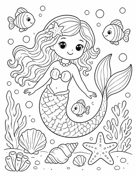 Coloring sheet in the Watercolor Mermaid Teal 6th Birthday Invitation design