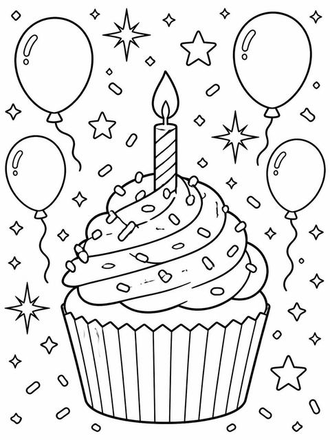 Coloring sheet in the Pink Watercolor Cupcake 5th Birthday design