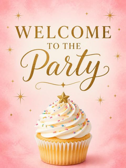 Welcome sign in the Pink Watercolor Cupcake 5th Birthday design