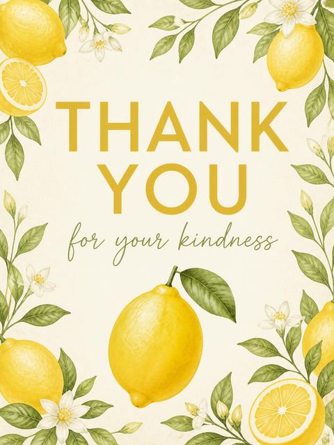 Thank-you flat in the Watercolor Lemon Citrus 2nd Birthday Invitation design