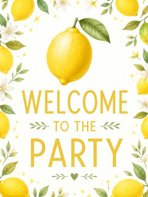 Welcome sign in the Watercolor Lemon Citrus 2nd Birthday Invitation design