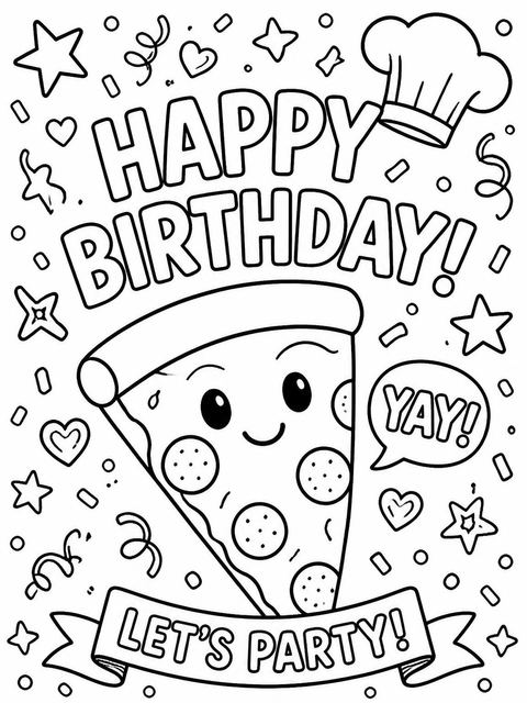 Coloring sheet in the Crayon Illustrated Pizza 9th Birthday design